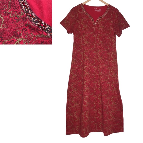 Beaded Paisley Boho Maxi Dress Size S Bohemian Long Patio Casuals by Cabernet - Picture 1 of 16